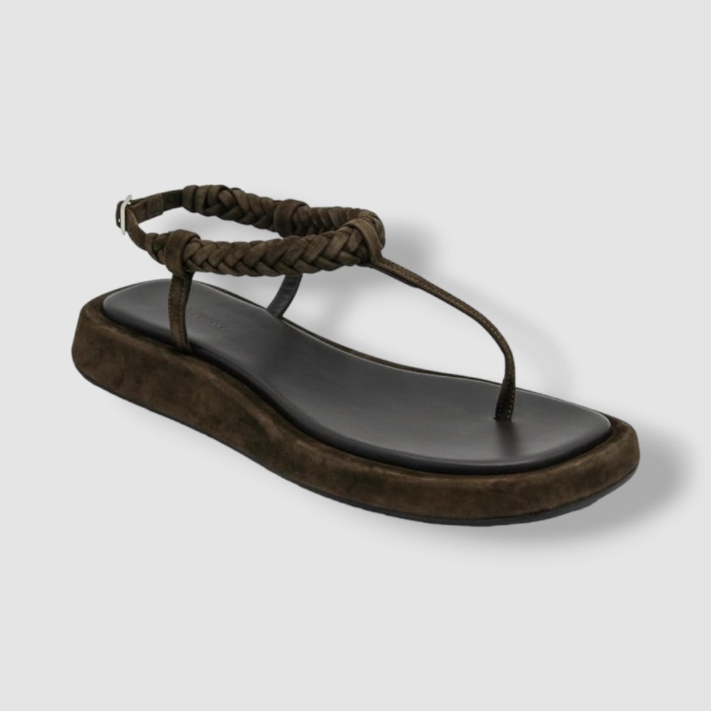GIA/RHW Women's Brown Braided Suede Thong Slingback Sandals
